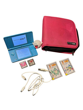 Nintendo DSi Handheld Console Blue With Pink Case and Games Bundle